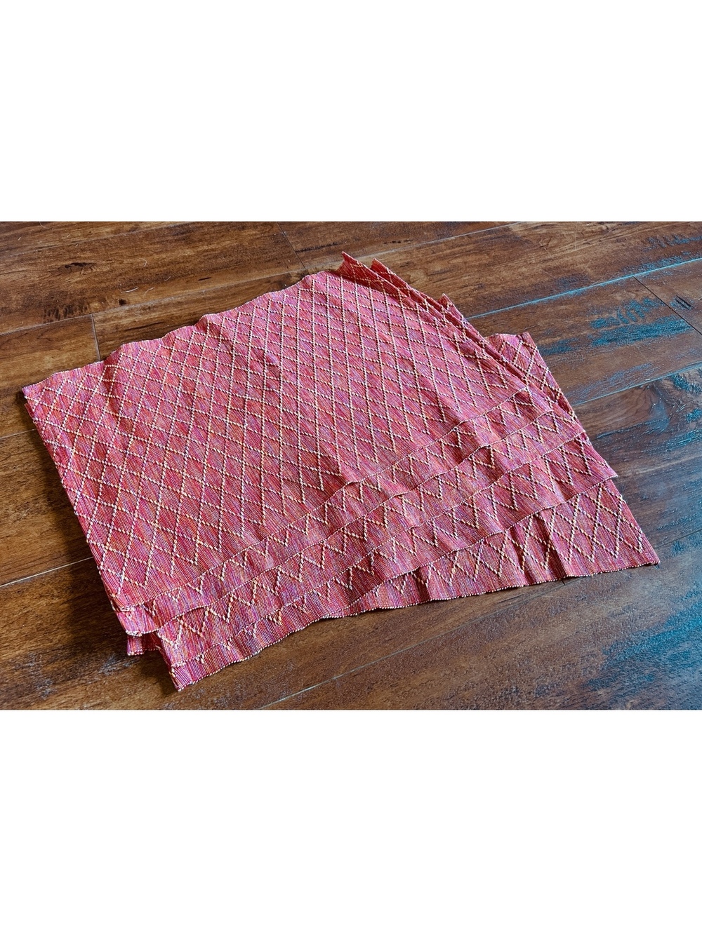 Set of 5 Vintage Placemats Red and Gold Diamond Patterned